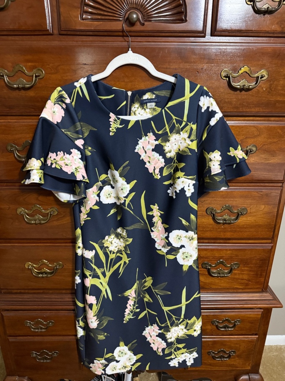 Tommy Hilfiger Navy Floral Shift Dress with Ruffle Sleeves